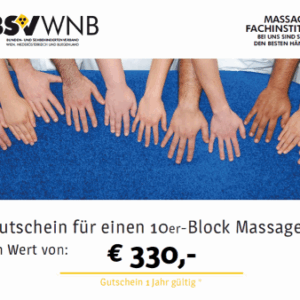 Gutschein für einen 10-er Block Massagen im Wert von €330 / Gutschein 1 Jahr gültig