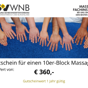 Gutschein für einen 10-er Block Massagen im Wert von €360 / Gutscheinwert 1 Jahr gültig
